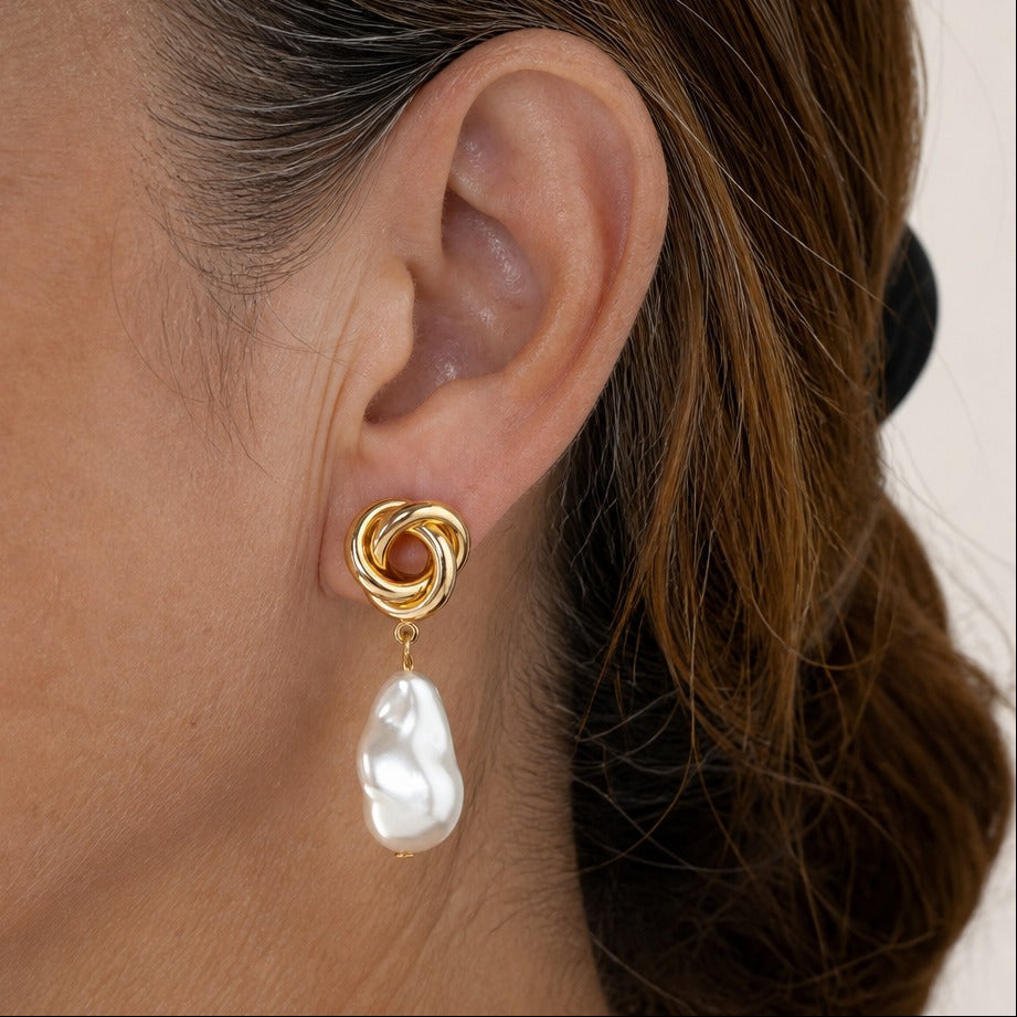 Baroque Pearl Drop Earrings with Twisted Gold-Tone Top — main image