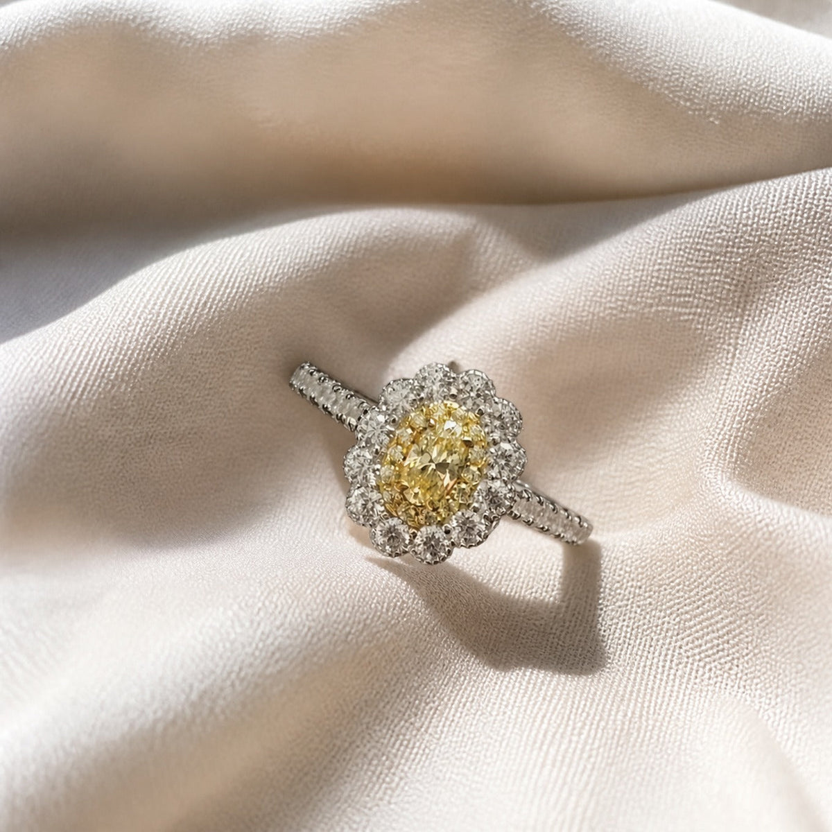 Oval Halo Floral Cocktail Ring with Cubic Zirconia Pavé Band — main image