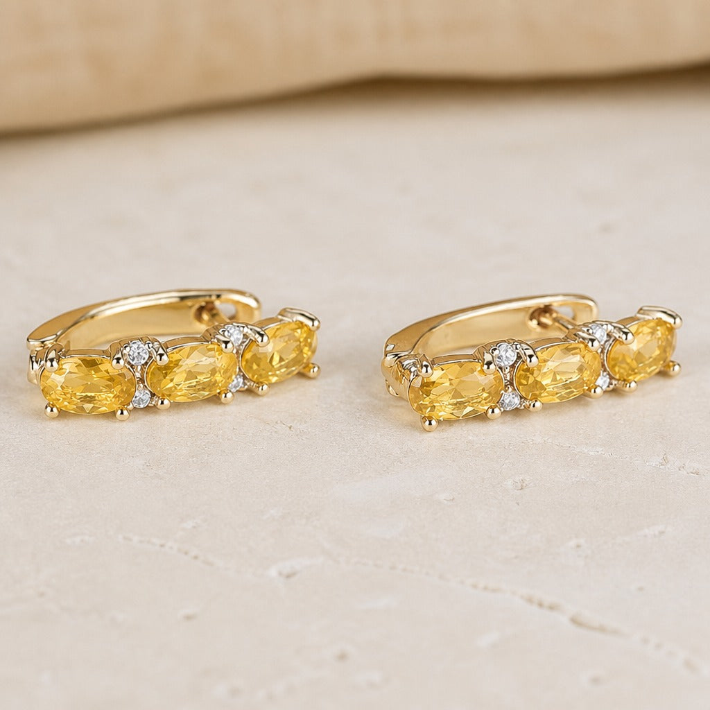 Yellow Cubic Zirconia Hoop Earrings with White Stone Accents — main image