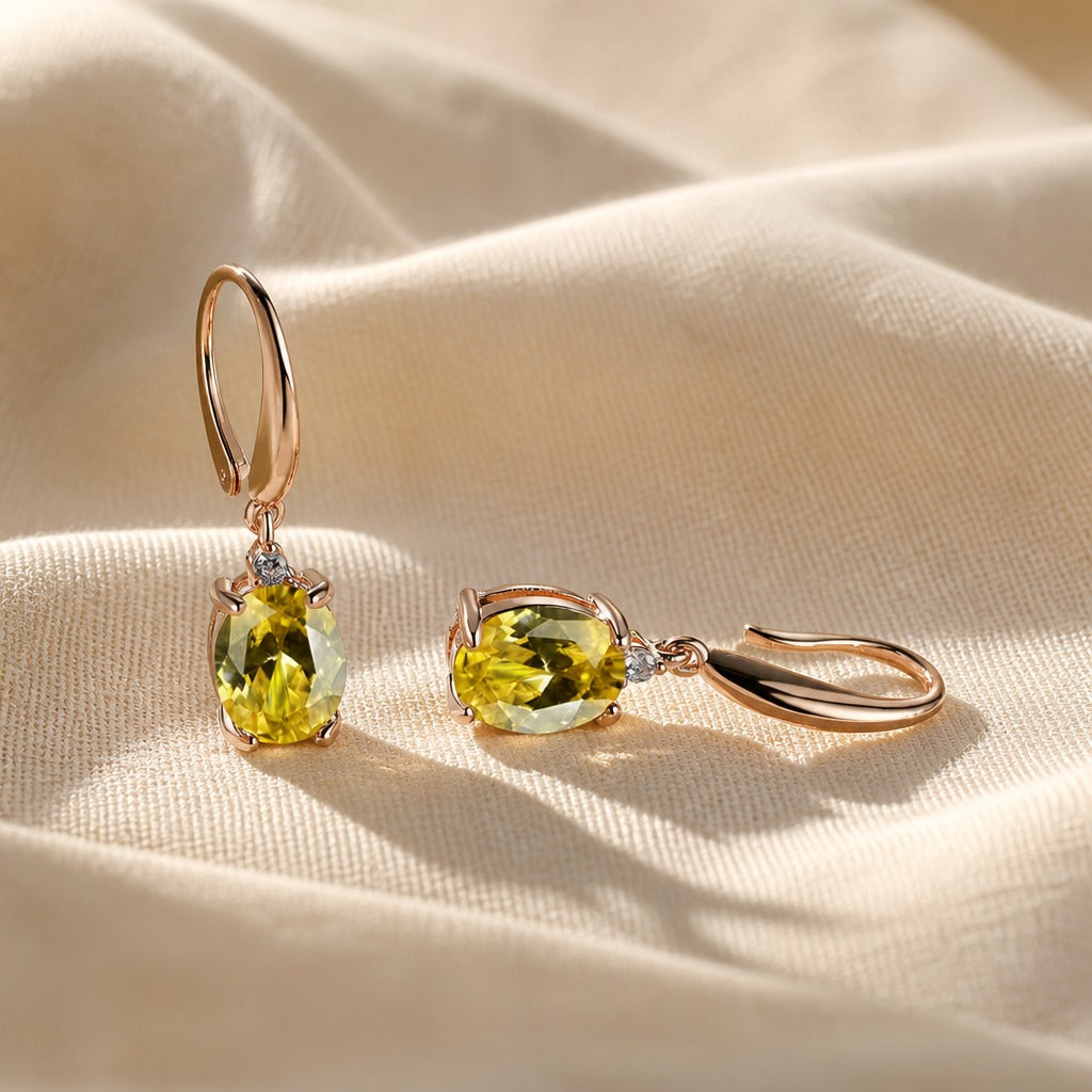 Oval Yellow Cubic Zirconia Drop Earrings with Gold-Tone Finish — view 2