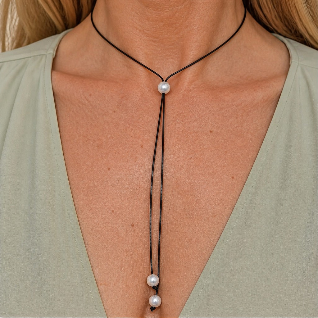 Pearl Lariat Necklace with Adjustable Black Cord — main image