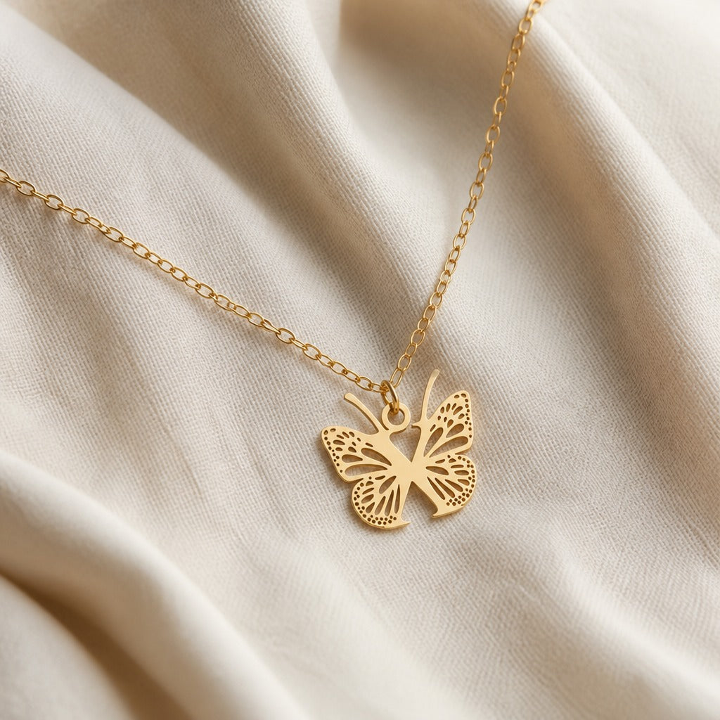 Butterfly Initial Letter Pendant Necklace with Filigree Wings, Gold or Silver Tone — view 48