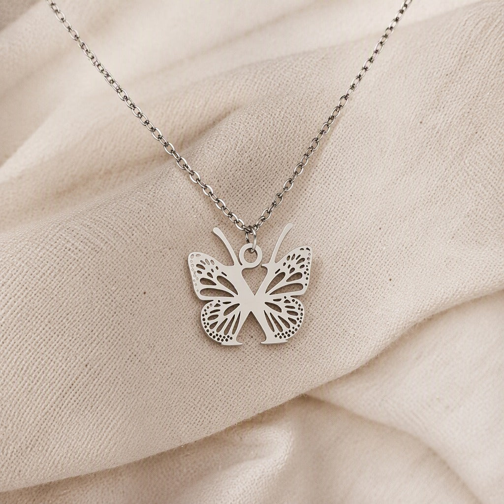 Butterfly Initial Letter Pendant Necklace with Filigree Wings, Gold or Silver Tone — view 49