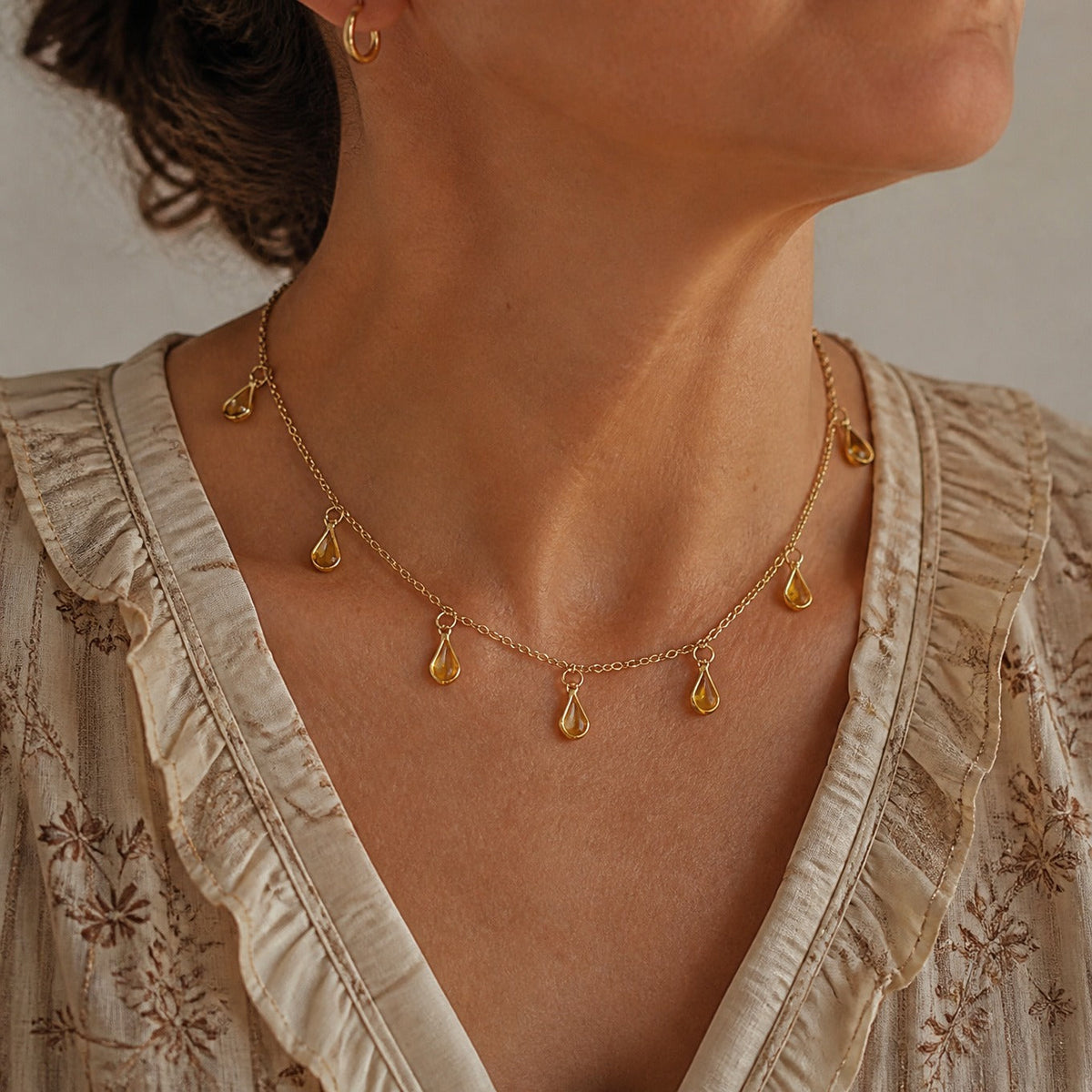 Teardrop Charm Necklace with Gold-Tone Finish and Adjustable Chain — main image