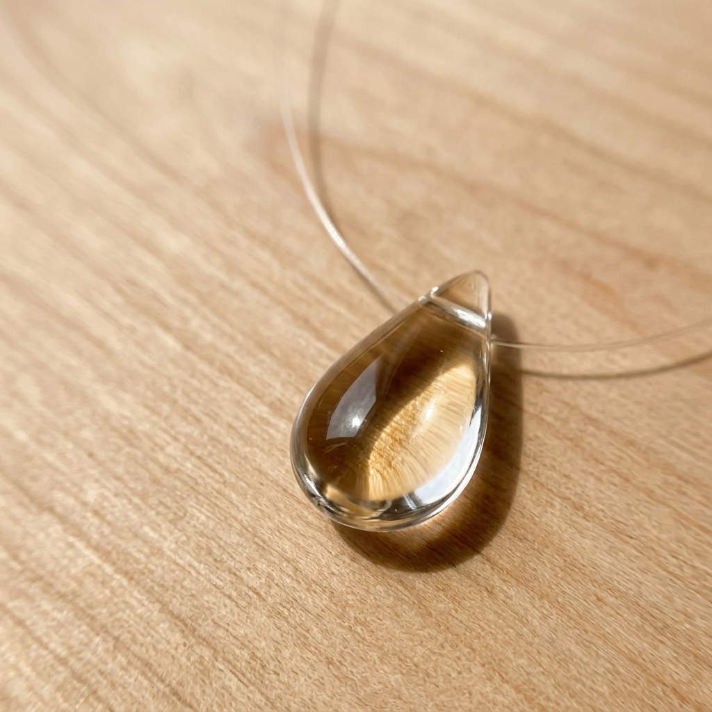 Teardrop Amber Pendant Necklace with Adjustable Chain — view 2