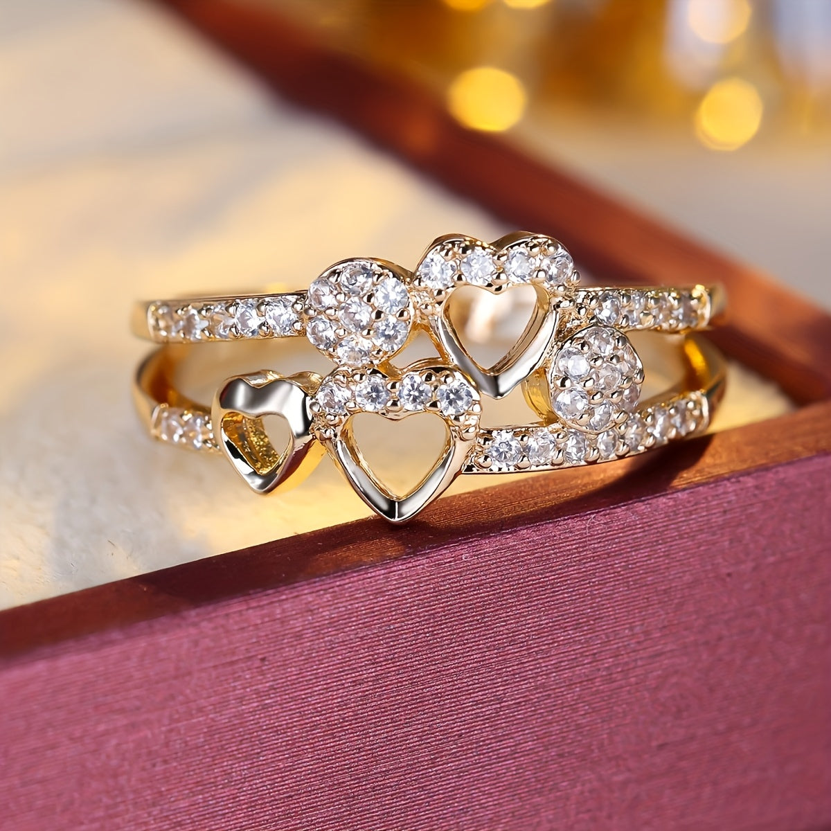 Multi-Heart Cubic Zirconia Cluster Ring with Pavé Band — view 2