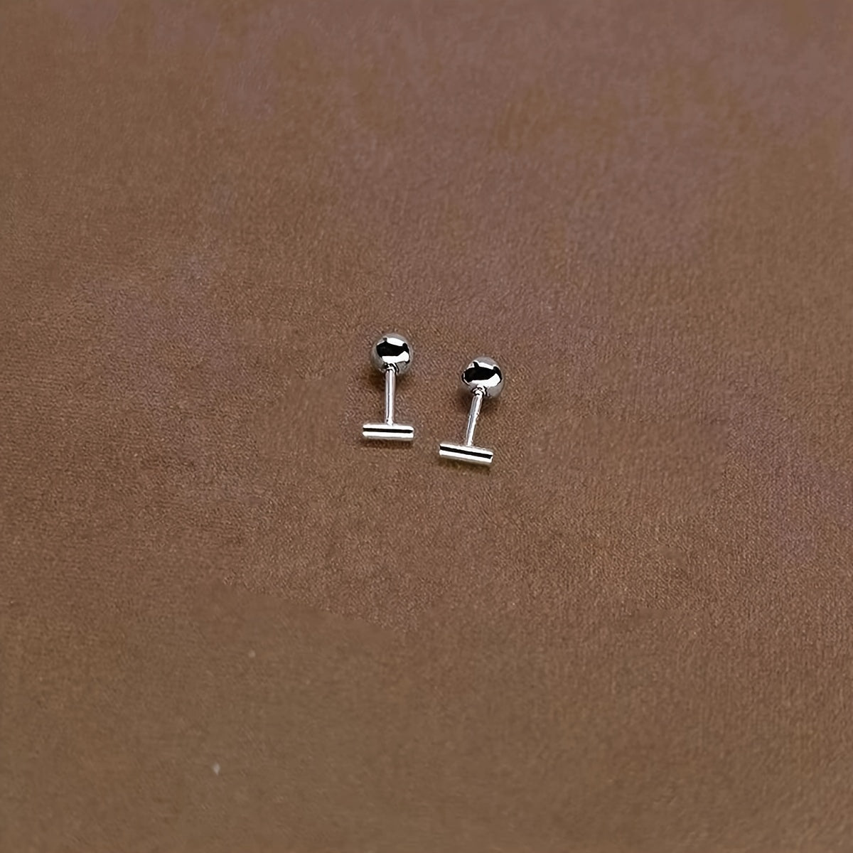 Minimalist Bar Stud Earrings with Polished Ball Detail, Gold or Silver Tone — main image