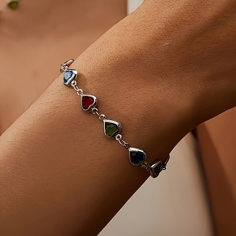 Heart-Shaped Multi-Color Charm Bracelet with Adjustable Chain — view 2