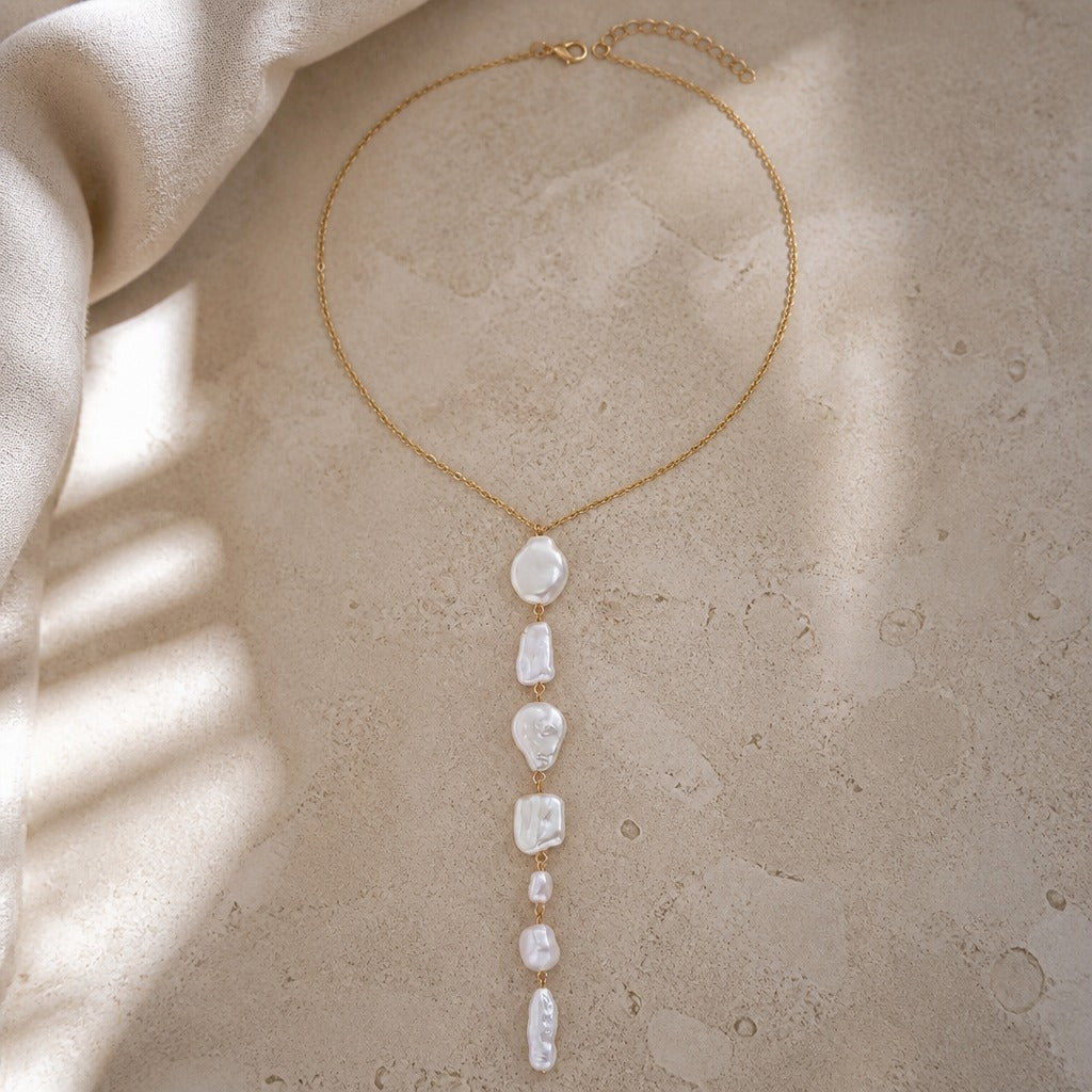 Baroque Pearl Pendant Necklace with Gold-Tone Chain and Adjustable Clasp — view 2