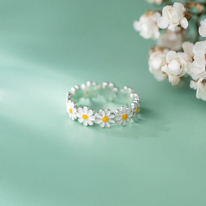 Daisy Cluster Statement Ring, Adjustable Brass Floral Band