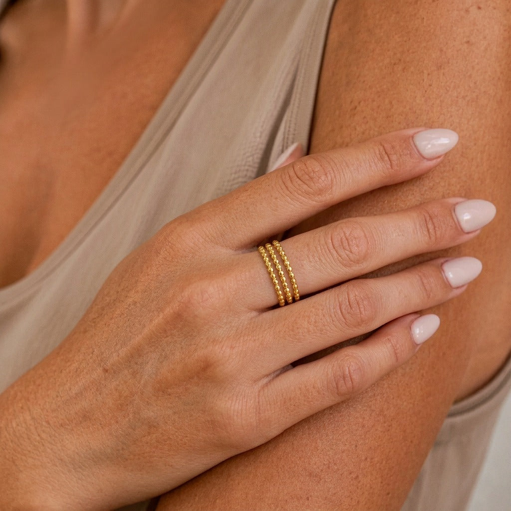 Beaded Gold Open Ring with Adjustable Band — main image