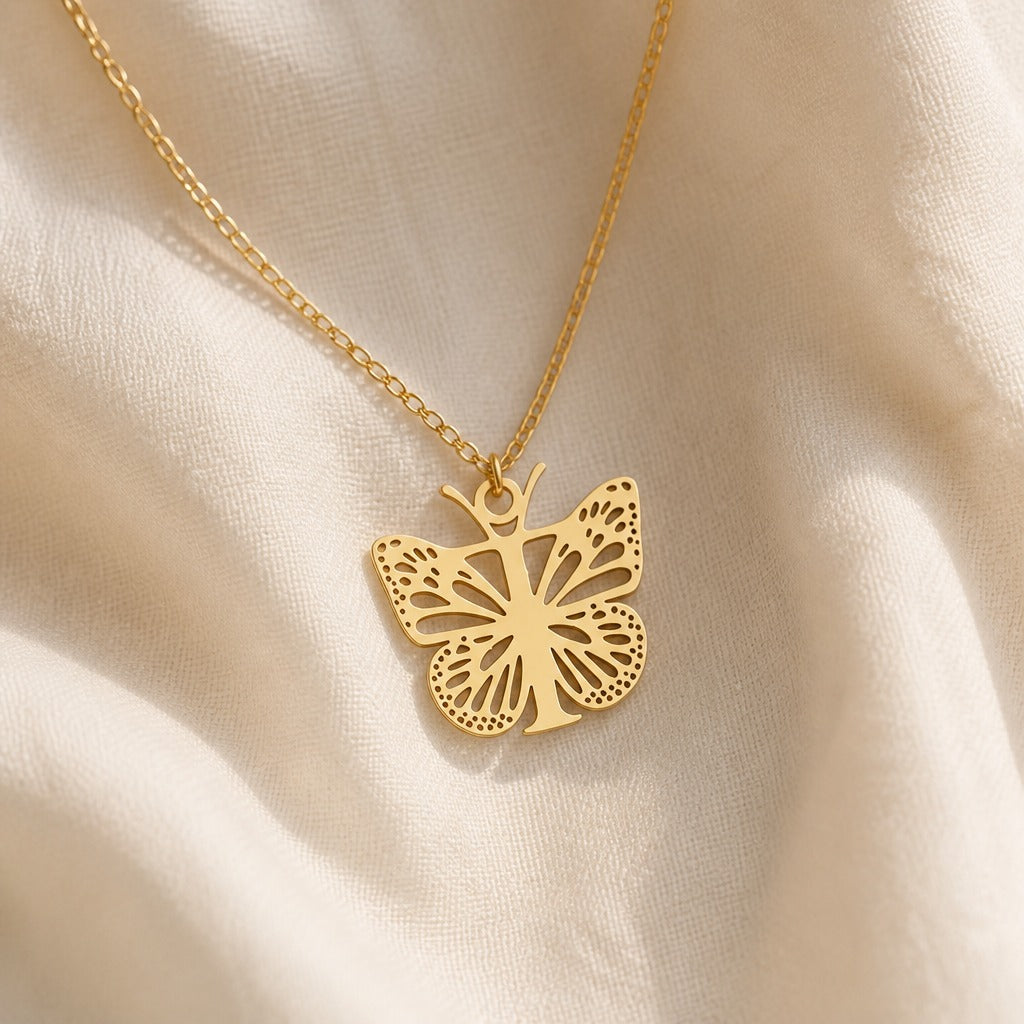 Butterfly Initial Letter Pendant Necklace with Filigree Wings, Gold or Silver Tone — view 40