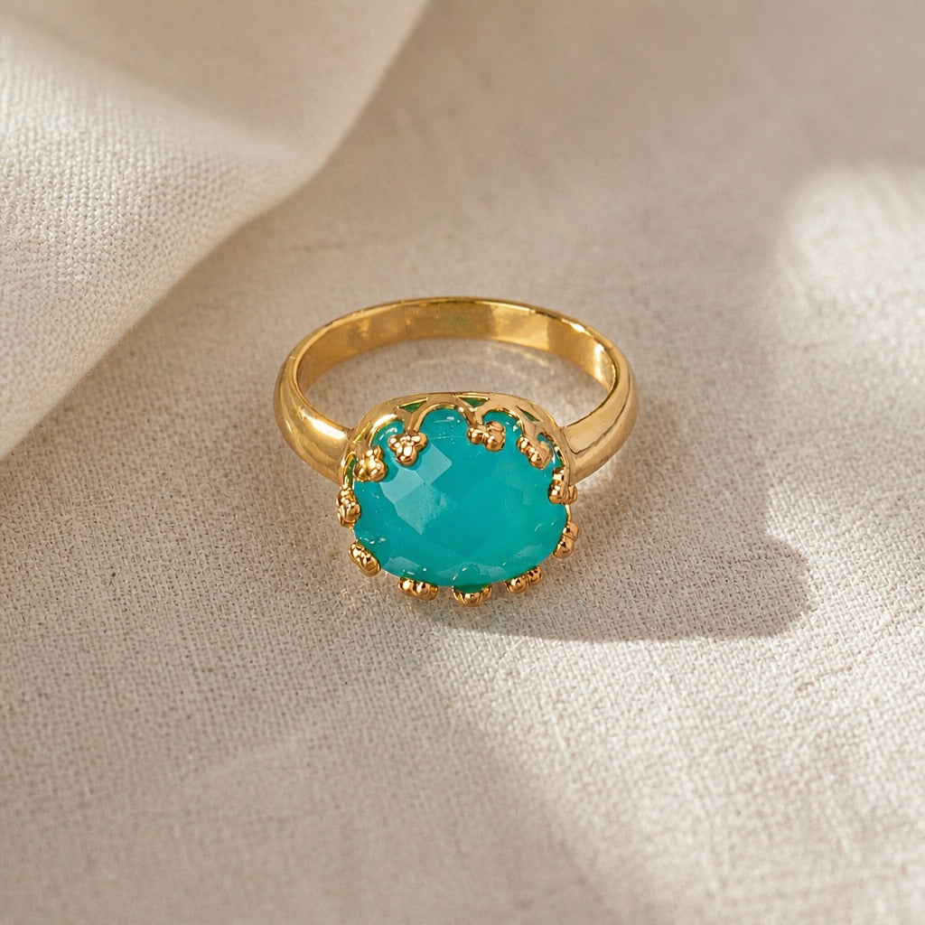Oval Turquoise Solitaire Ring with Beaded Bezel Setting — main image