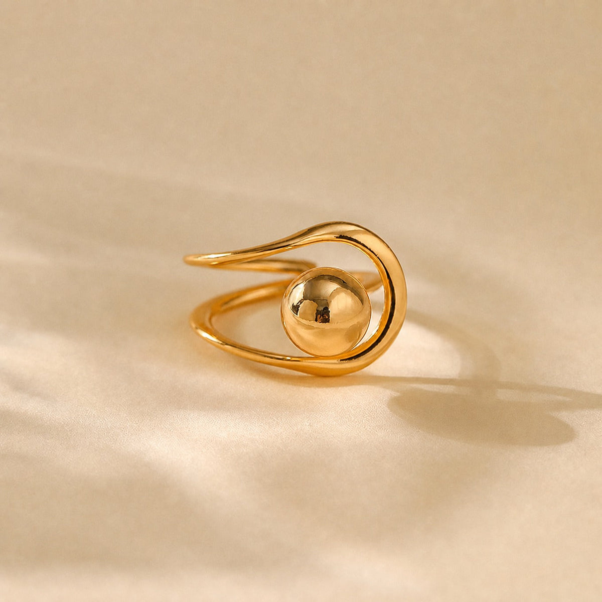 Gold-Tone Sculptural Ball Ring with Split Band — main image