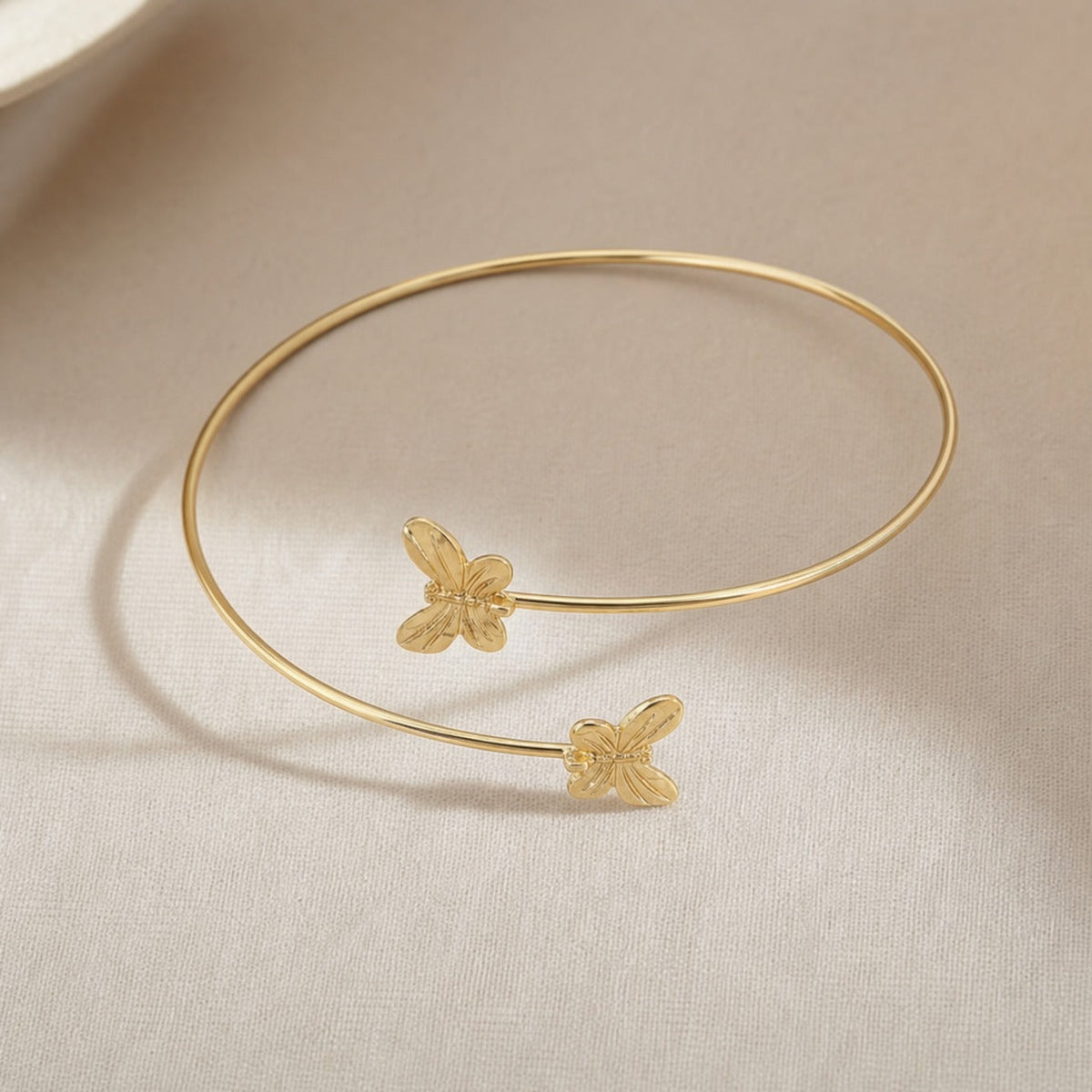 Flower Charm Open Cuff Bracelet, Gold-Tone Adjustable Bangle with Two Botanical Charms — view 2
