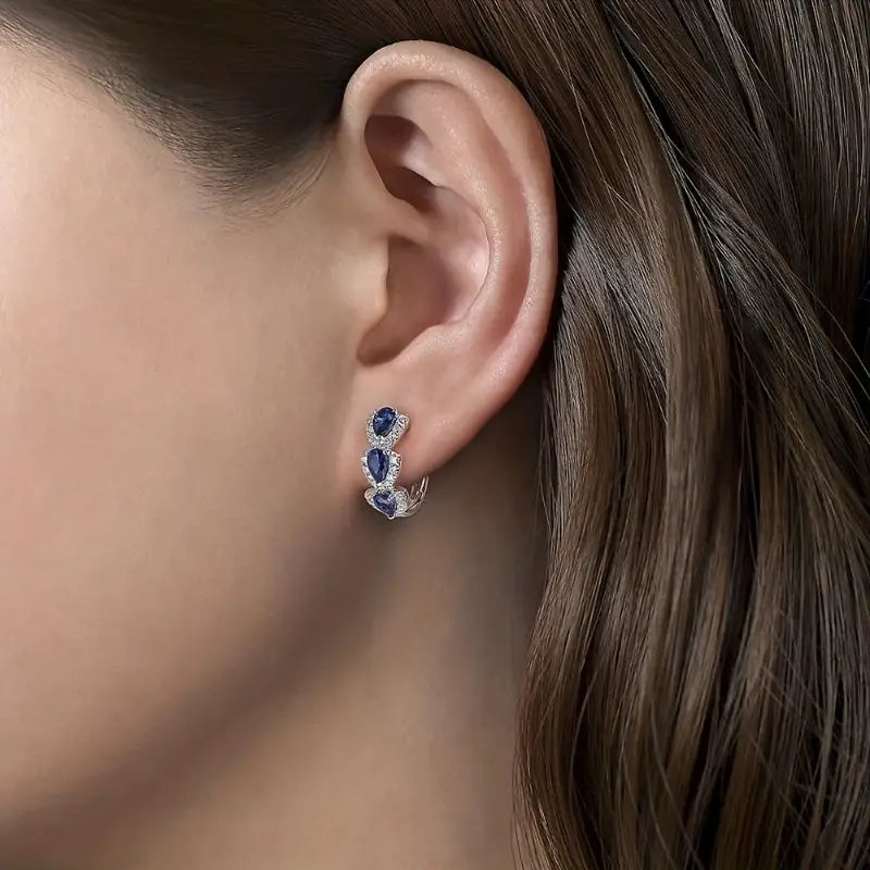 Pear-Shaped Sapphire Hoop Earrings with Tiered Halo Design — view 4