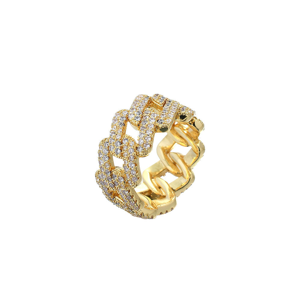 Two-Tone Chain-Link Ring with Pavé Zirconia Stones — view 4
