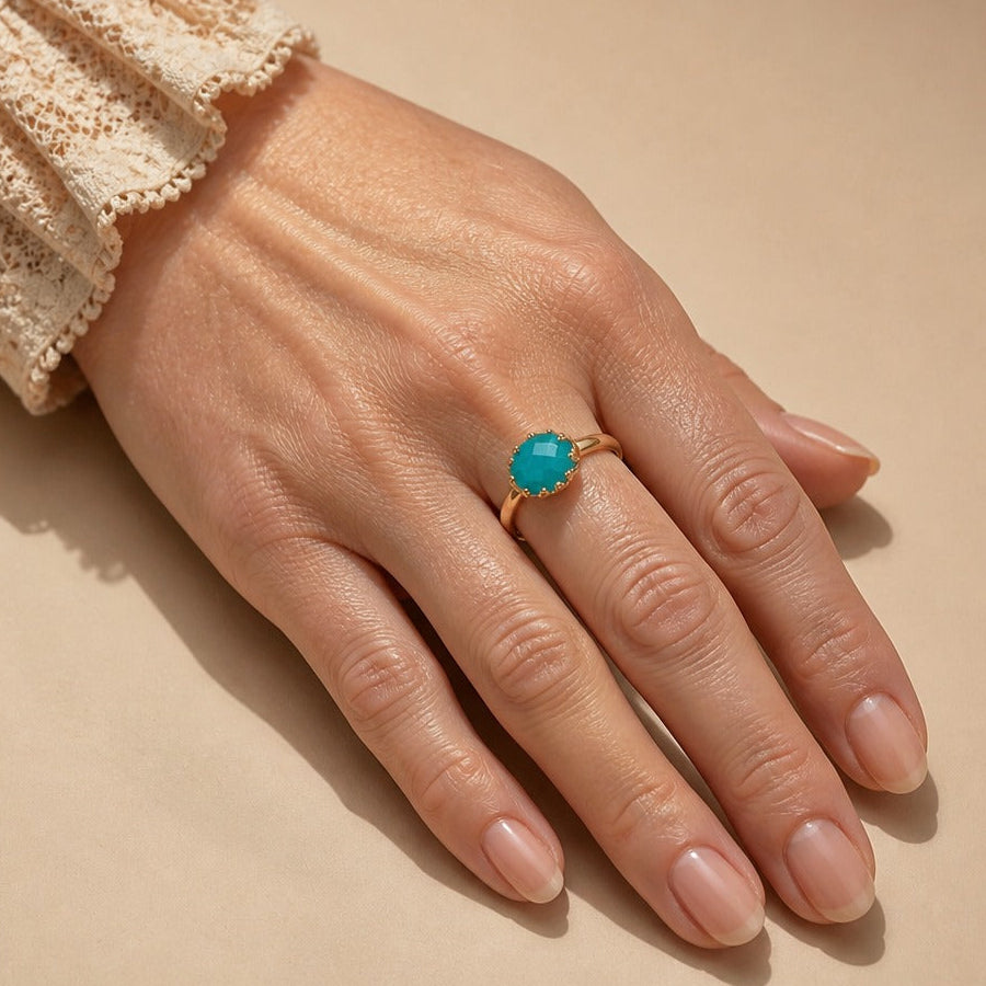 Oval Turquoise Solitaire Ring with Beaded Bezel Setting — view 2