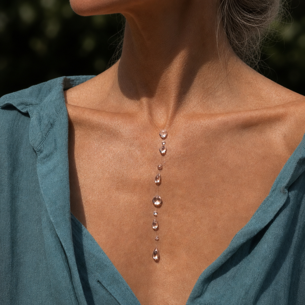 Graduated Teardrop Crystal Necklace with Faceted Rose-Tinted Beads on Silver-Tone Chain — view 2