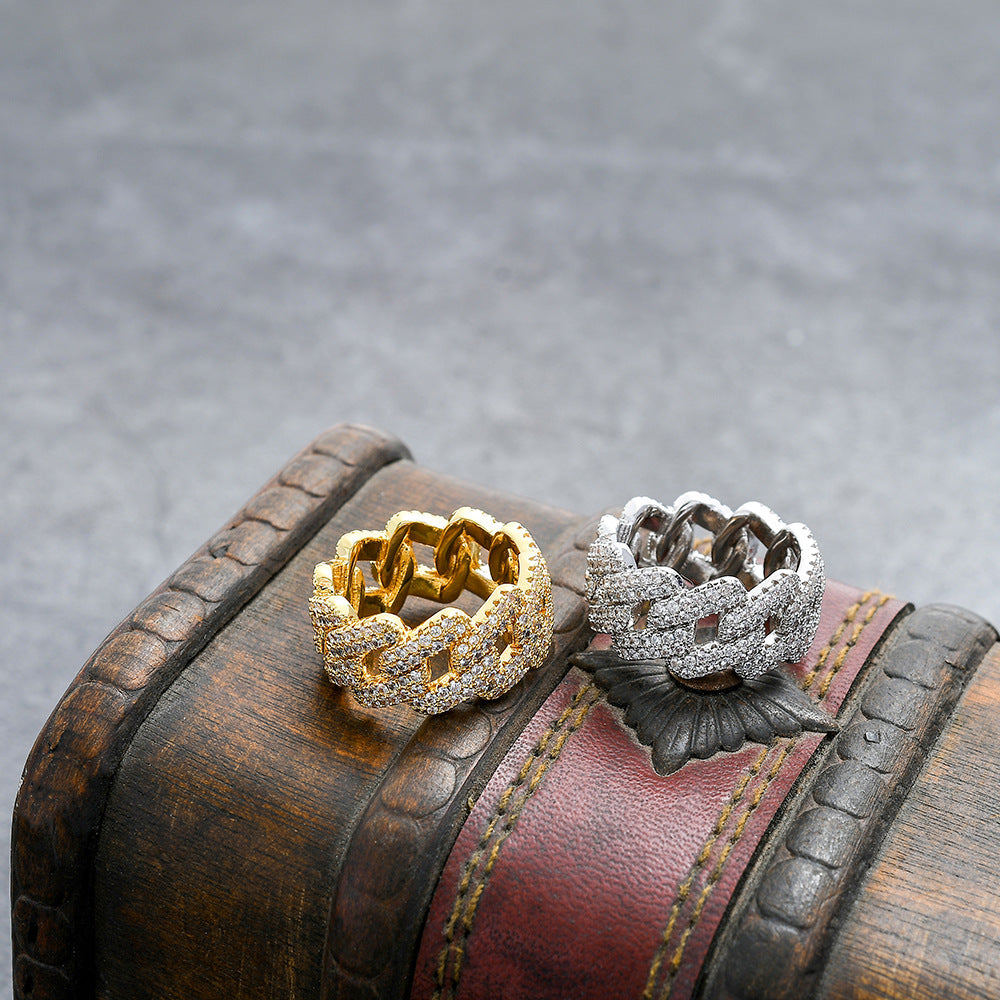 Two-Tone Chain-Link Ring with Pavé Zirconia Stones — view 2