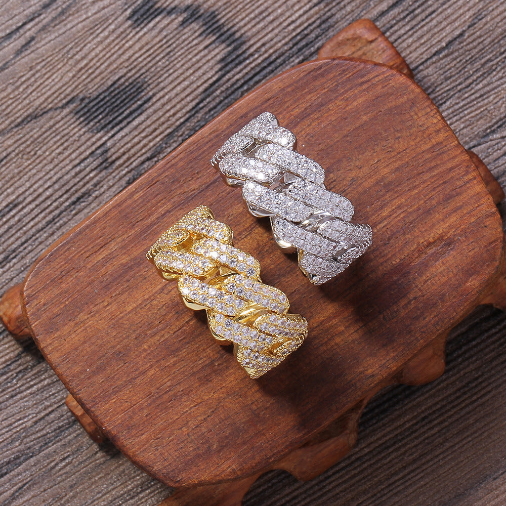 Two-Tone Chain-Link Ring with Pavé Zirconia Stones — view 3