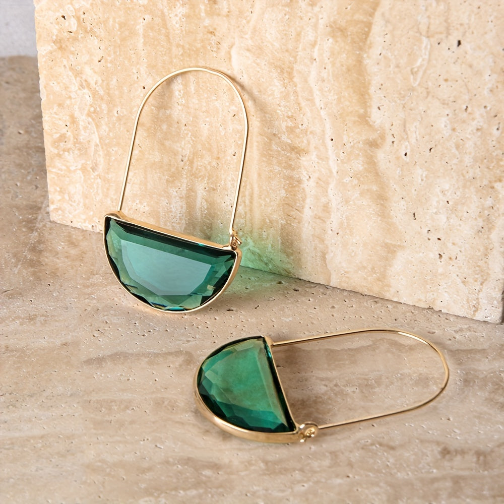 Dome Faceted Glass Drop Earrings with Elongated Copper Wire