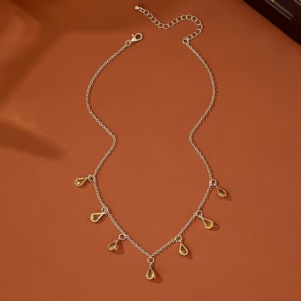 Teardrop Charm Necklace with Gold-Tone Finish and Adjustable Chain — view 2