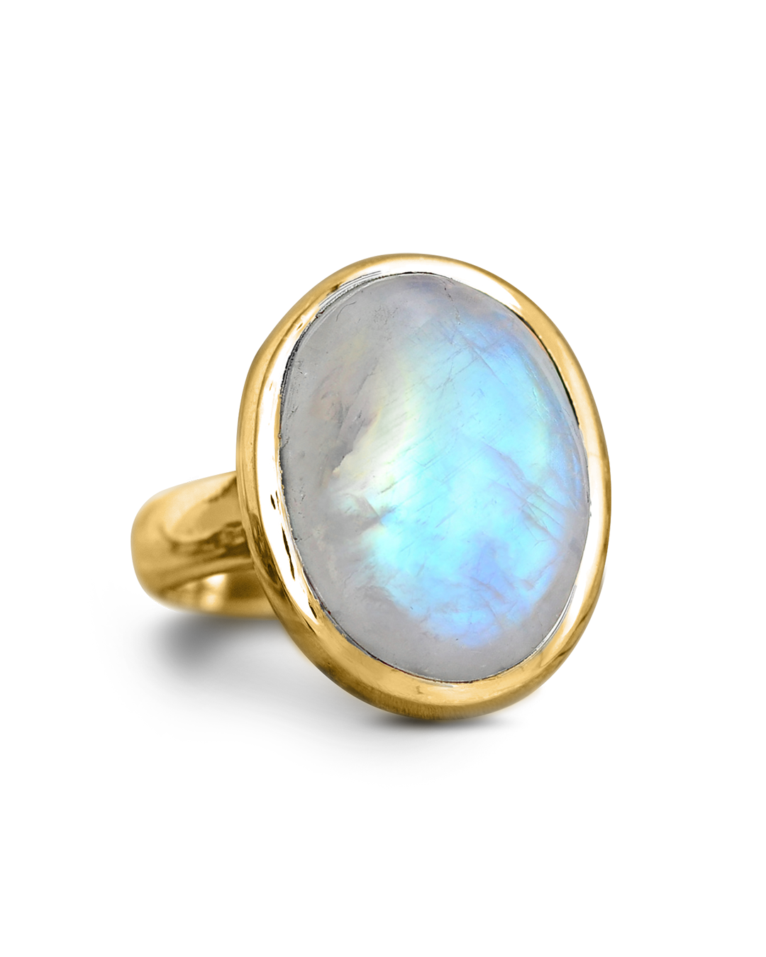 Oval Moonstone Ring with Gold Bezel Setting