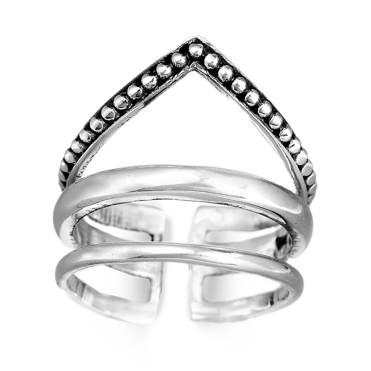Beaded Chevron Ring Set, 3 Stackable Sterling Silver Rings with Oxidized Finish