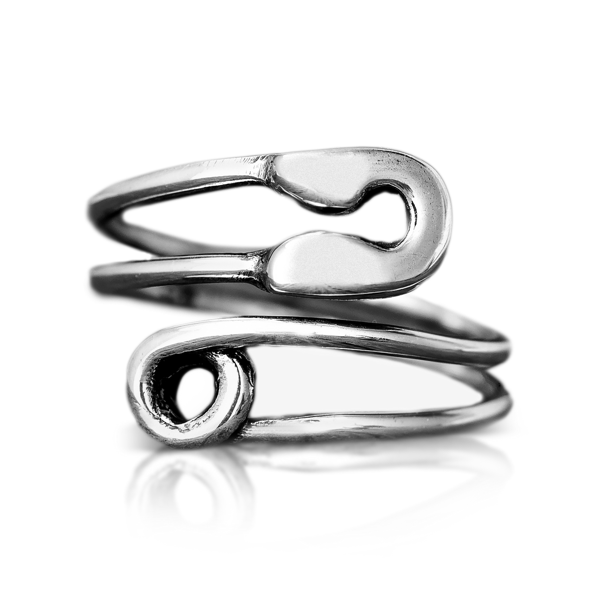 Safety Pin Sterling Silver Ring with Wrap Design