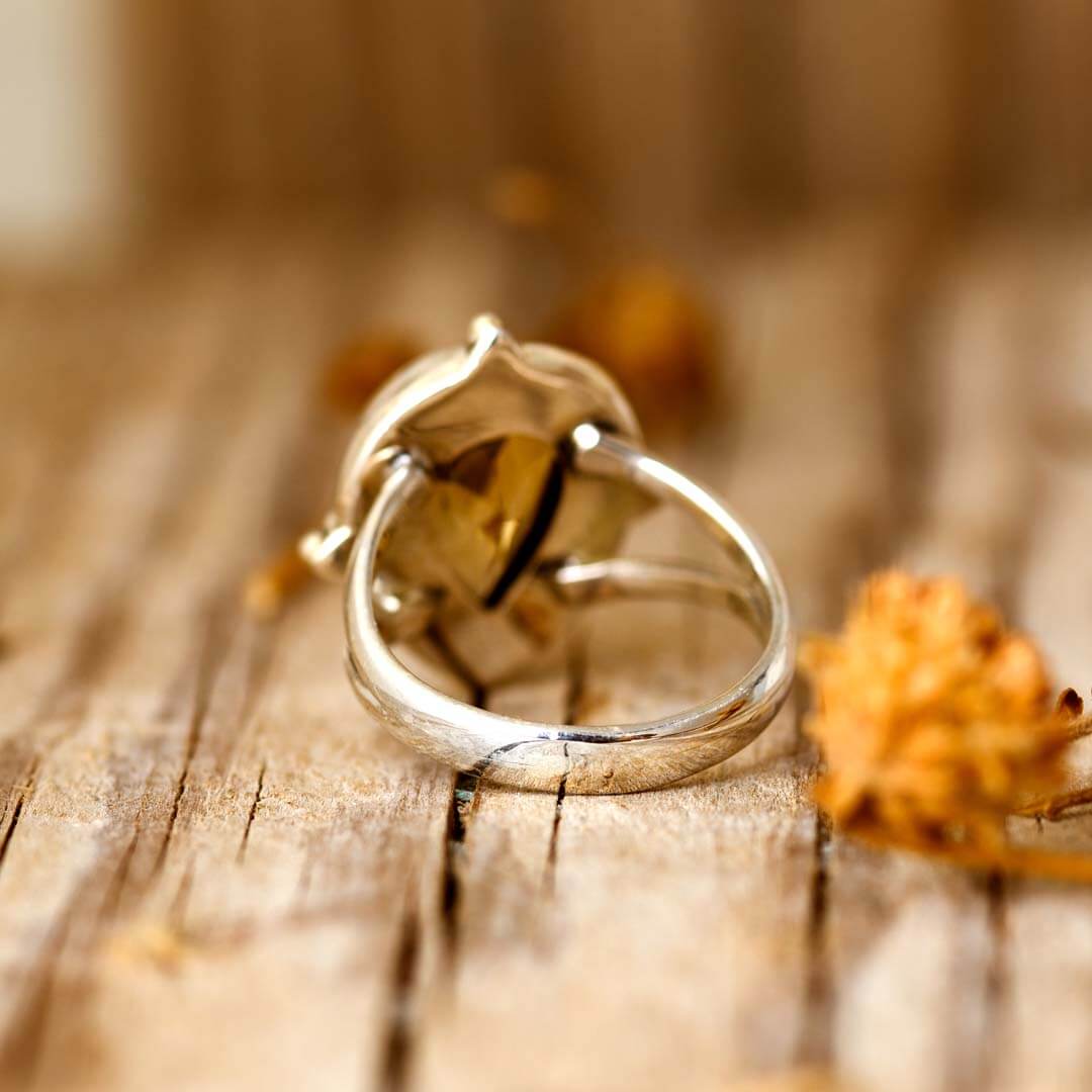 Citrine Teardrop Statement Ring with Silver-Tone Bezel Setting