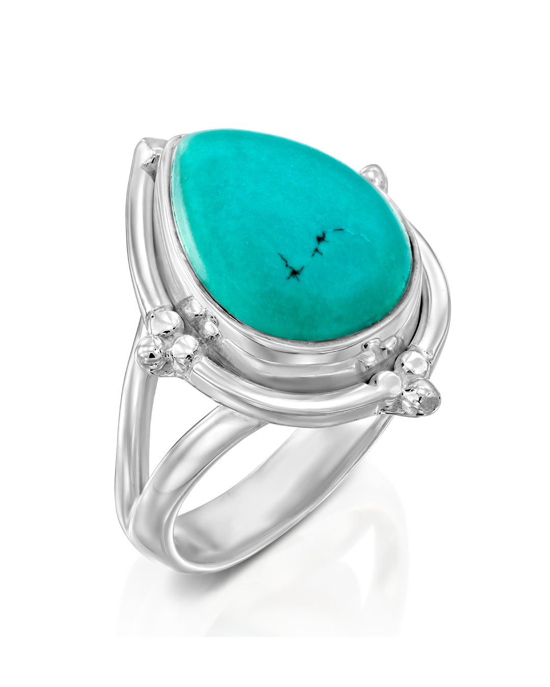 Teardrop Turquoise Sterling Silver Ring with Ornate Bezel Setting