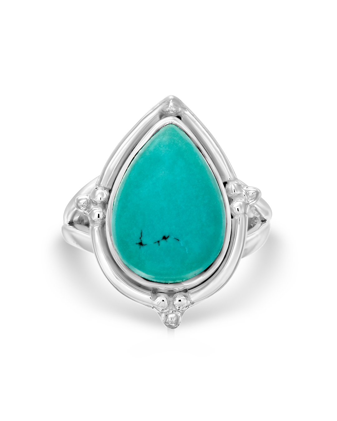 Teardrop Turquoise Sterling Silver Ring with Ornate Bezel Setting