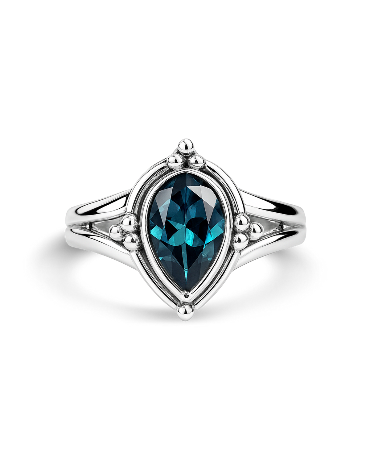 Teardrop Blue Topaz Ring with Split-Shank Band