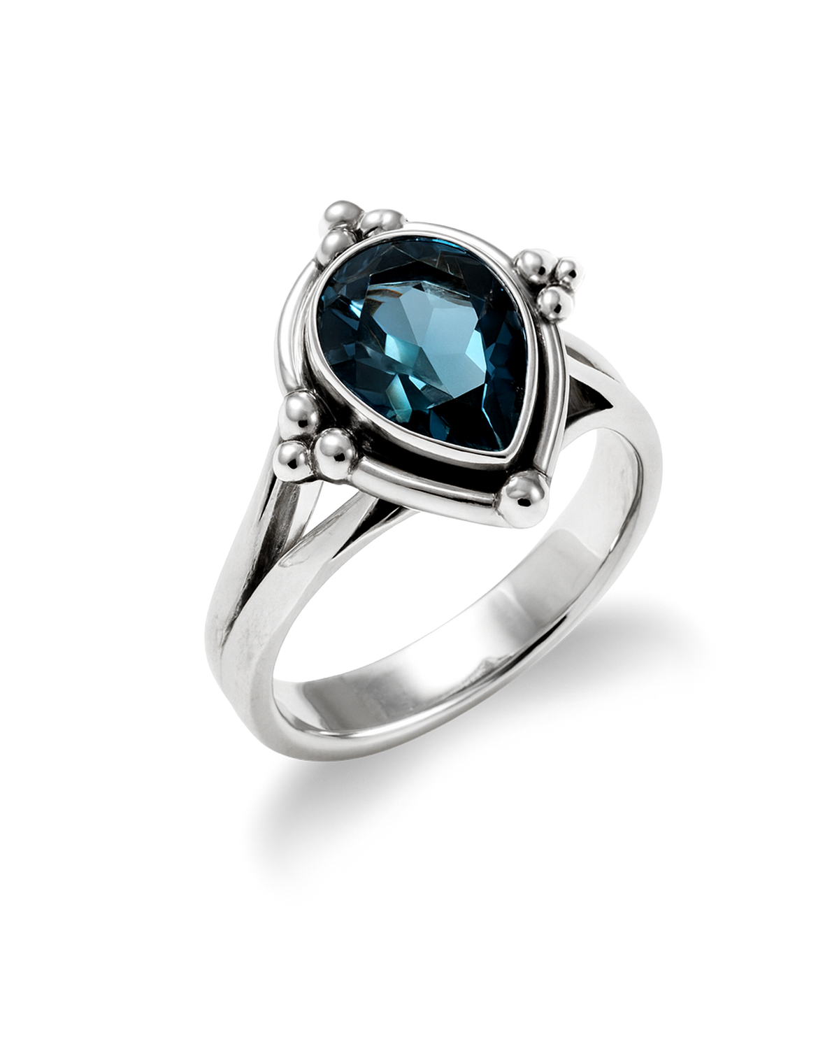 Teardrop Blue Topaz Ring with Split-Shank Band