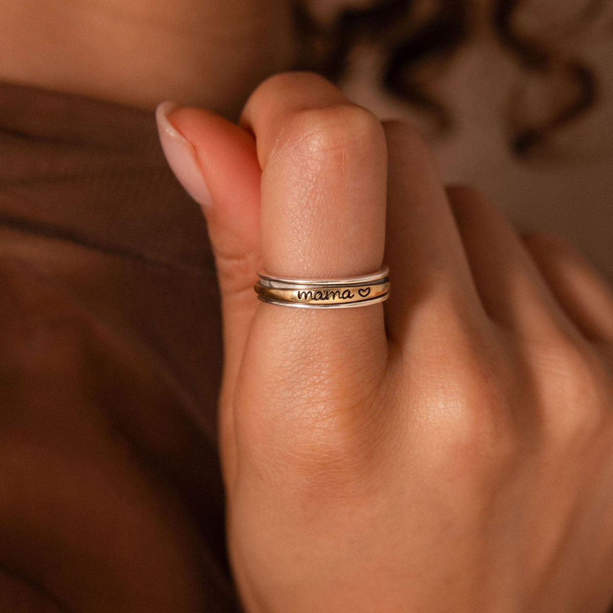 Mama Heart Engraved Two-Tone Spinner Ring with Rotating Gold-Tone Band