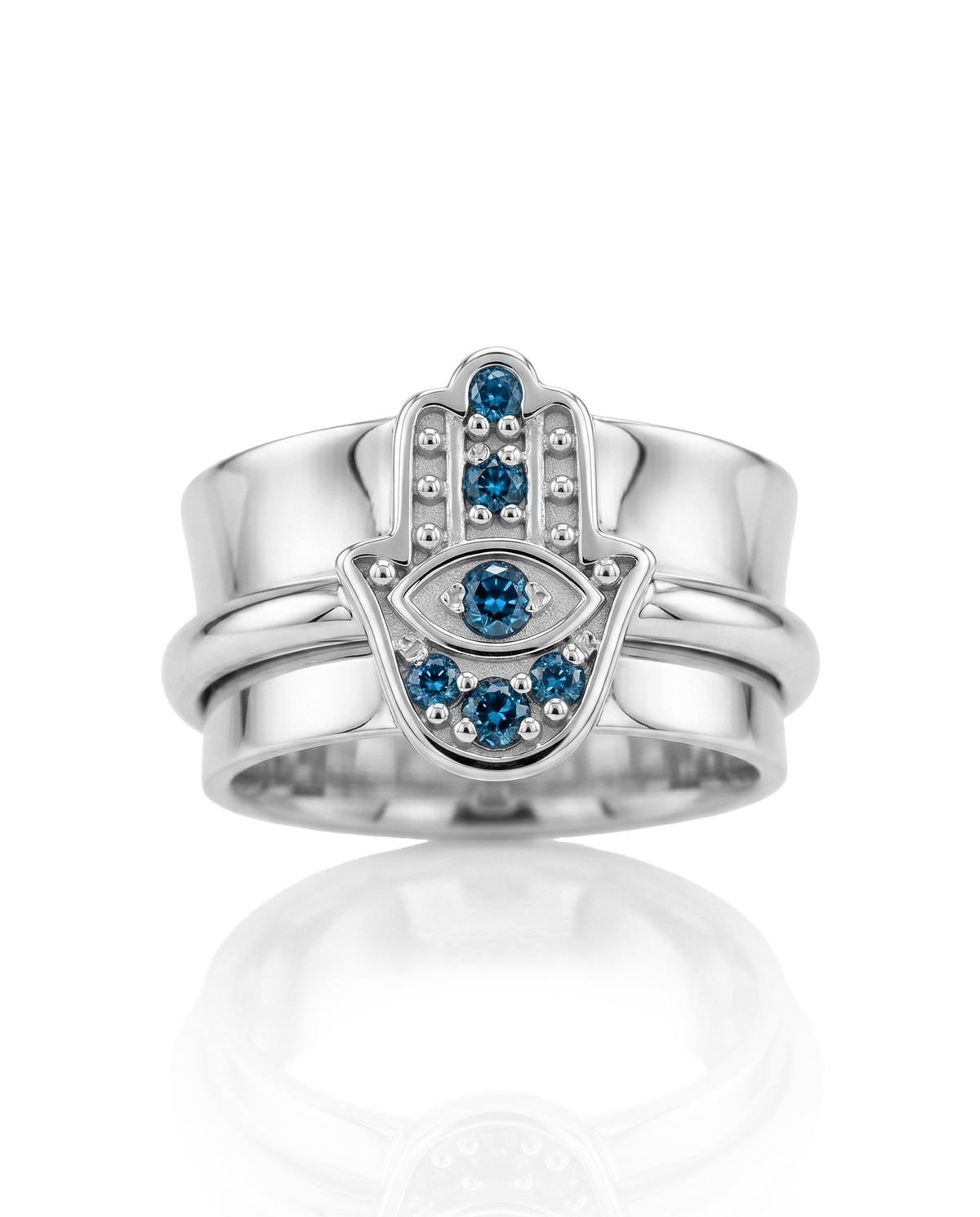 Hamsa Blue Topaz Fidget Ring with Spinning Band and Eye Detail