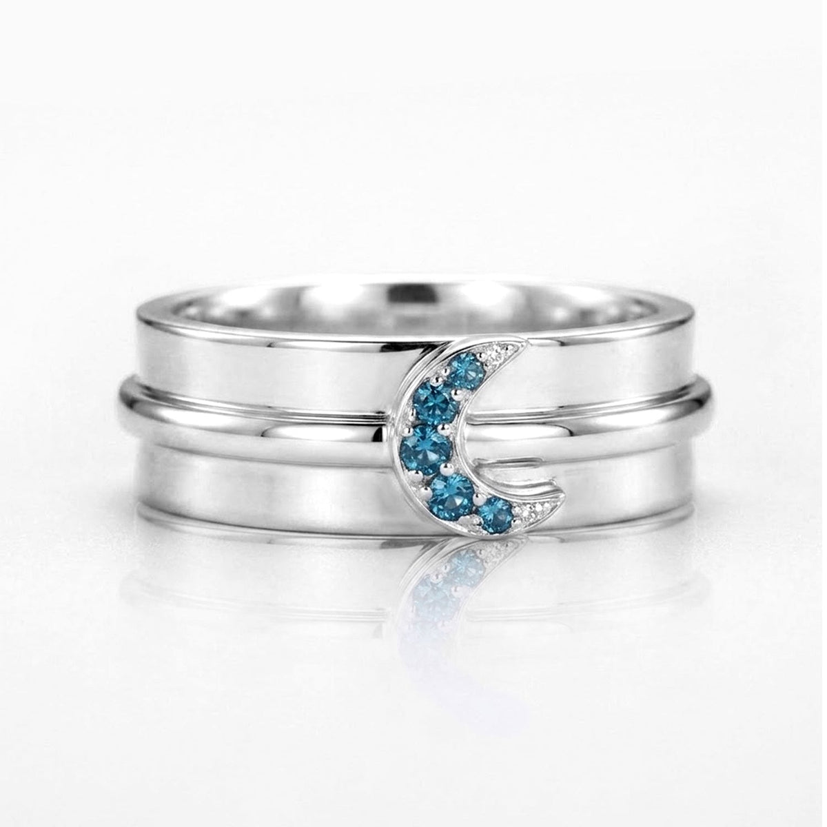 Crescent Moon Blue Topaz Fidget Ring with Rotating Band