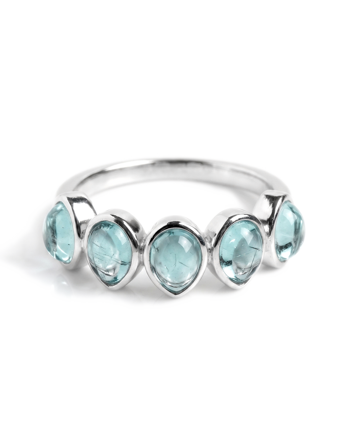 Aquamarine Teardrop Ring with Five Stones in Silver Tone