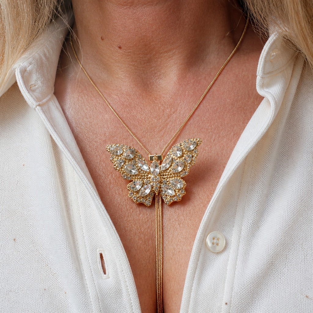Crystal Butterfly Pendant Necklace with Sliding Adjustable Chain — view 3