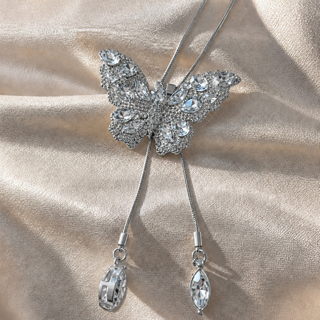 Crystal Butterfly Pendant Necklace with Sliding Adjustable Chain — view 2
