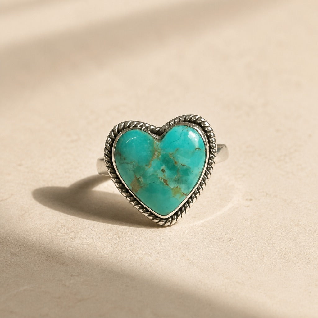 Heart-Shaped Turquoise Ring with Twisted Rope Bezel — main image