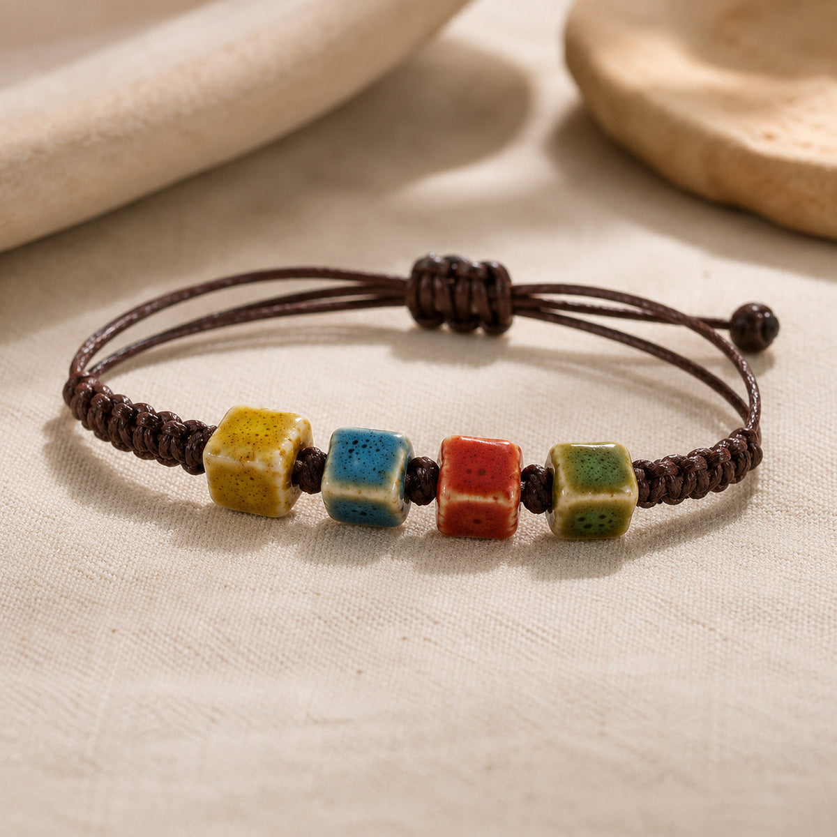 Multi-Color Geometric Stone Bead Bracelet with Adjustable Drawstring — view 2