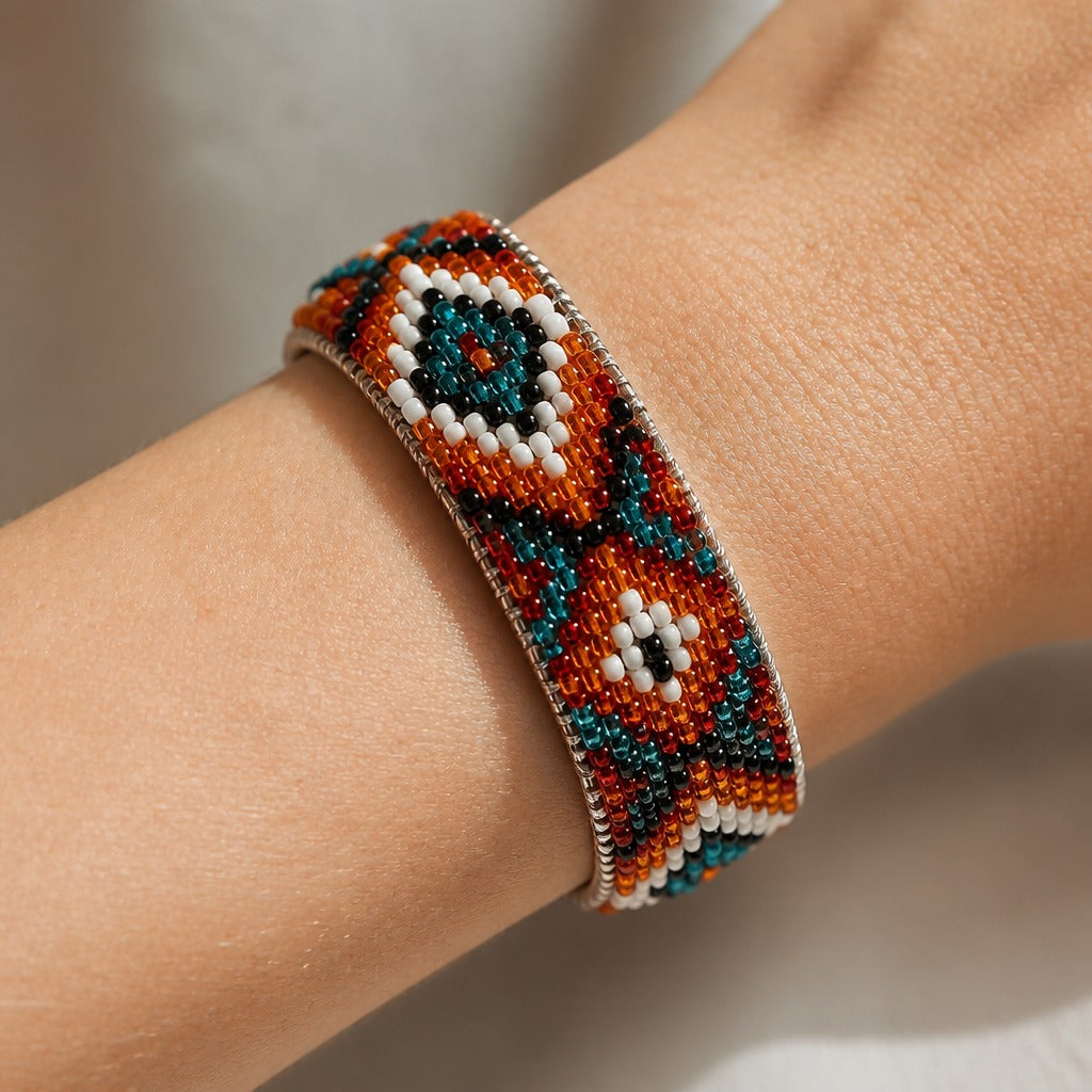 Geometric Beaded Bracelet with Adjustable Sliding Knot Closure — main image