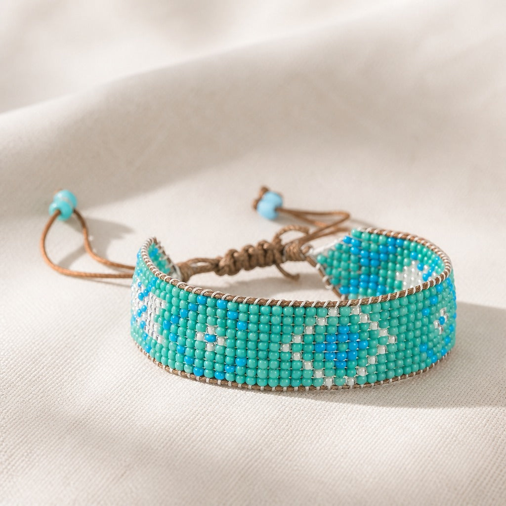 Geometric Beaded Bracelet with Adjustable Sliding Knot Closure — view 3