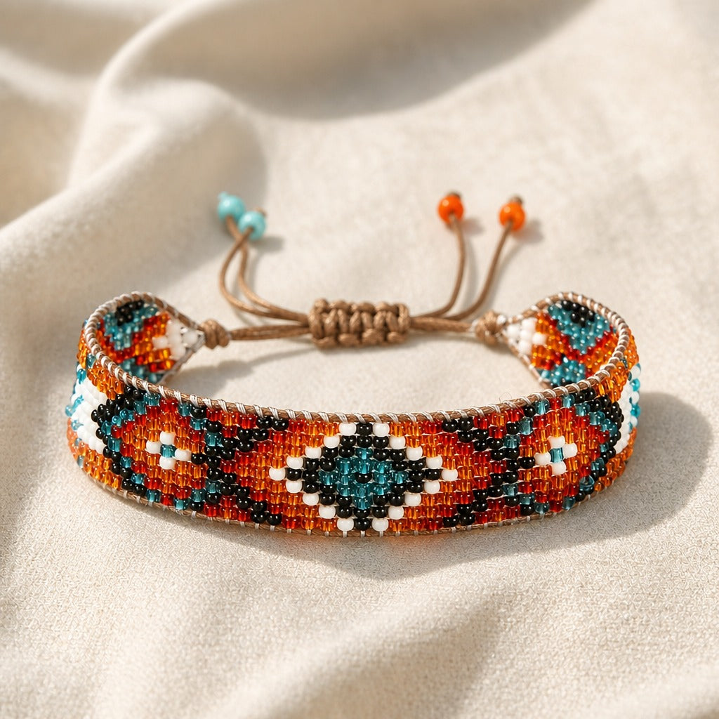 Geometric Beaded Bracelet with Adjustable Sliding Knot Closure — view 2