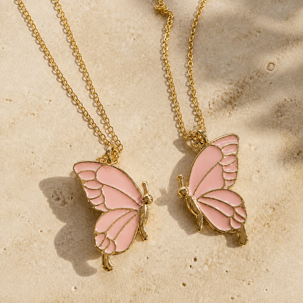 Butterfly Pendant Necklace Set, Enamel Wing Detail, Gold-Tone — view 2
