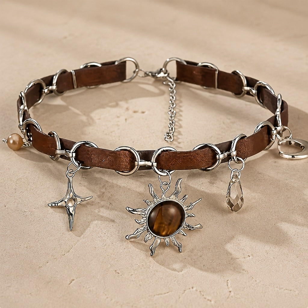 Butterfly Charm Leather Choker Necklace with Silver-Tone Chain — view 3