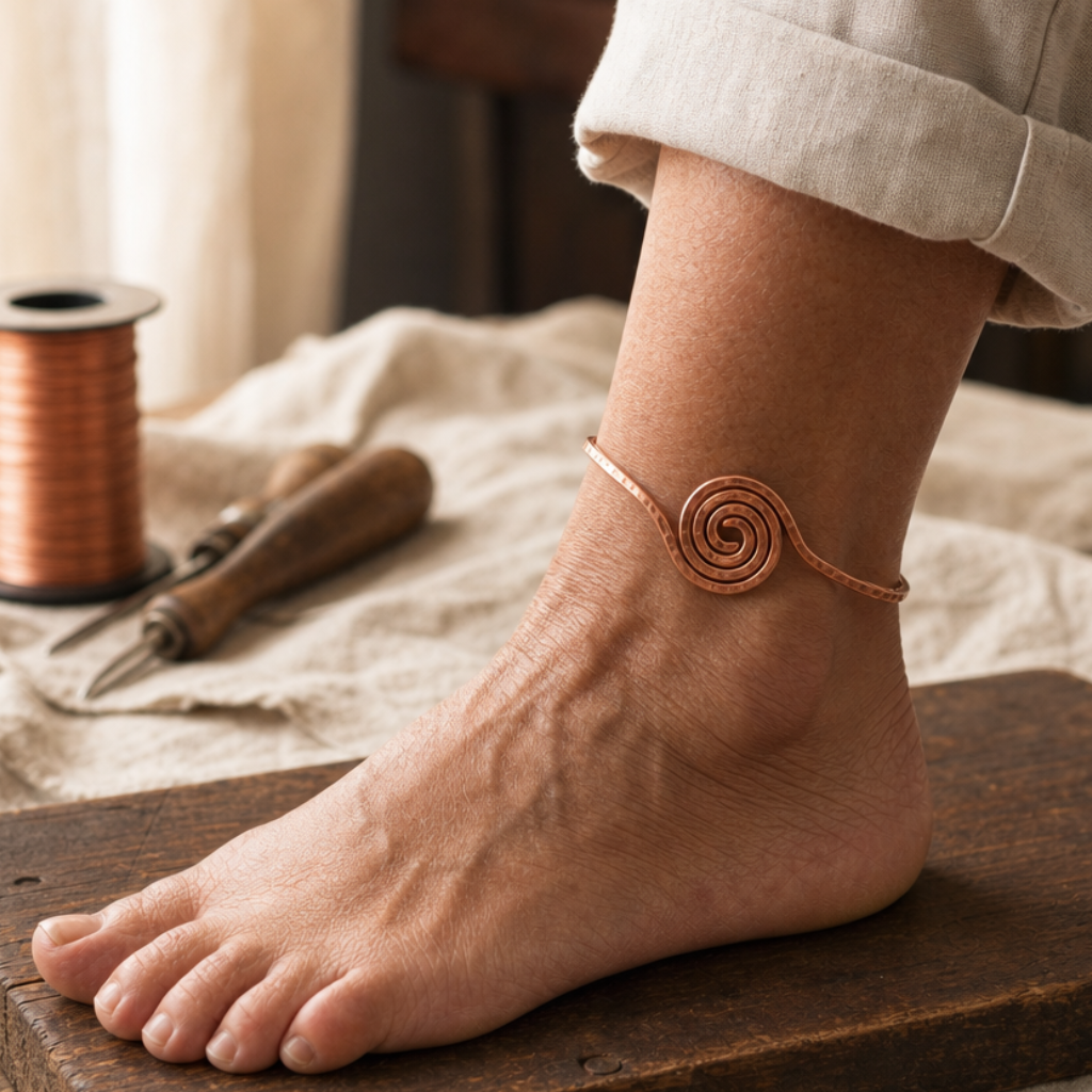 Spiral Coil Copper Anklet in Rose Gold Tone, 99.9% Pure Copper — Adjustable Handmade Wellness Anklet — main image