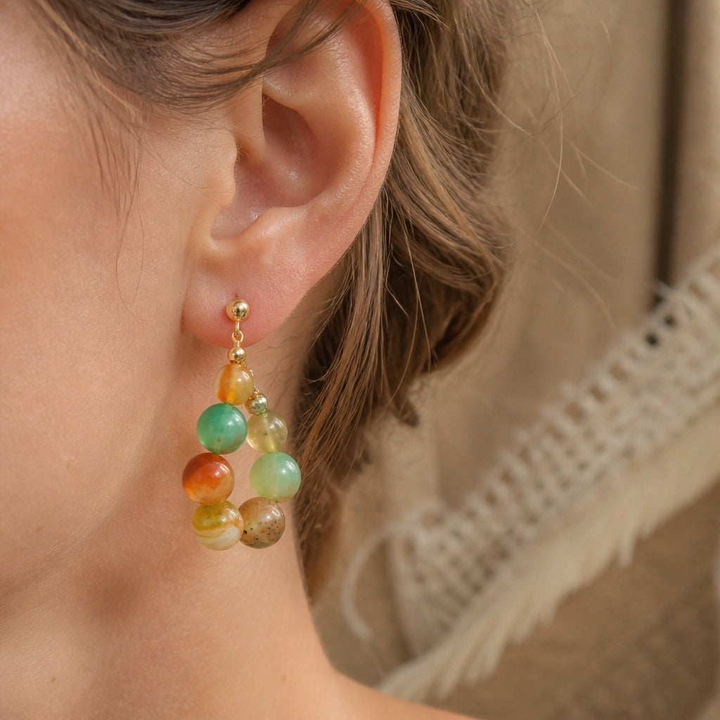 Agate Bead Drop Earrings in Multi-Color, Turquoise and Brown — main image